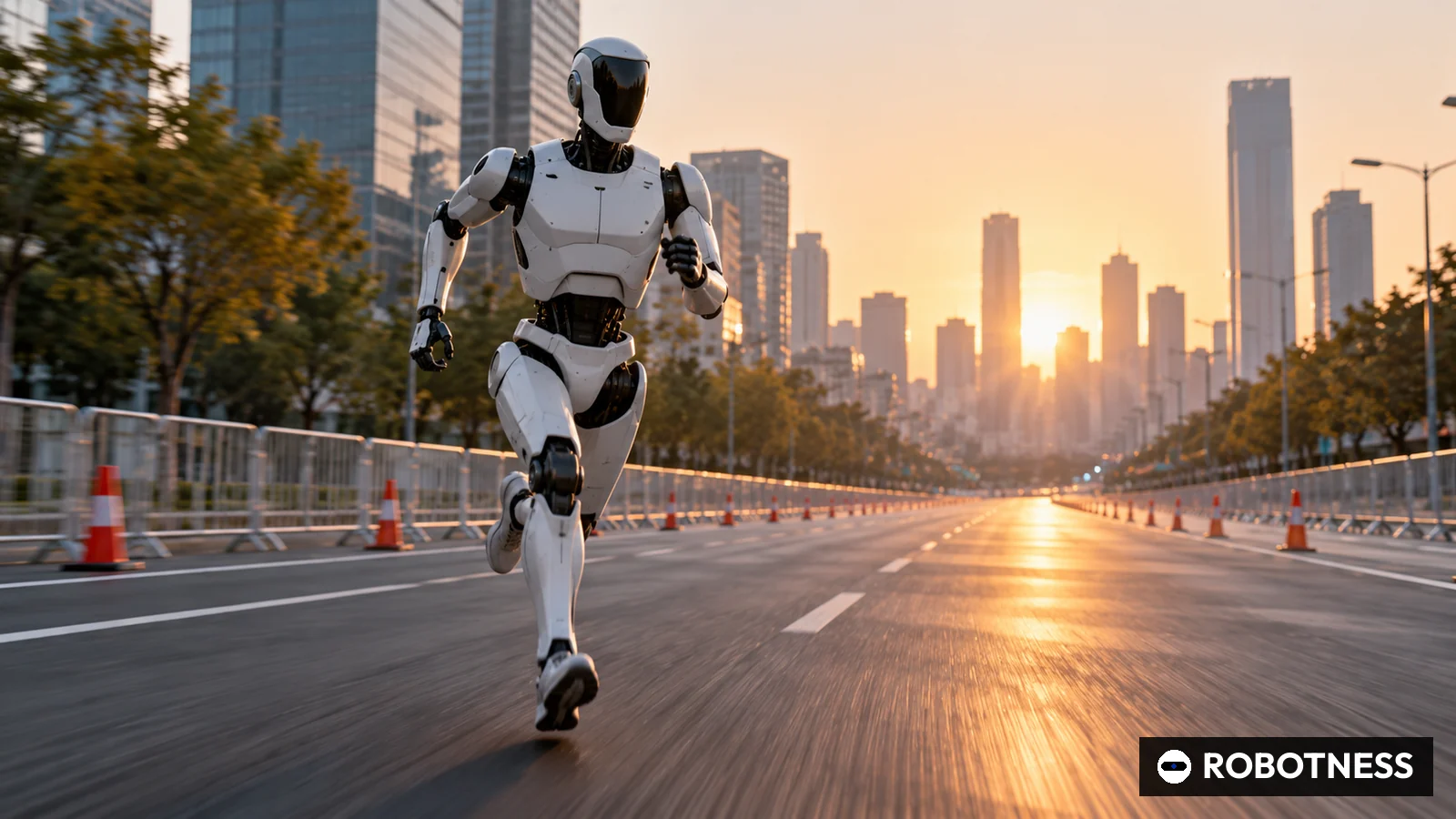 北京の人型ロボットハーフマラソン、「閃電」が50分26秒で優勝 人間の首位より17分速く (イラスト:ROBOTNESS)