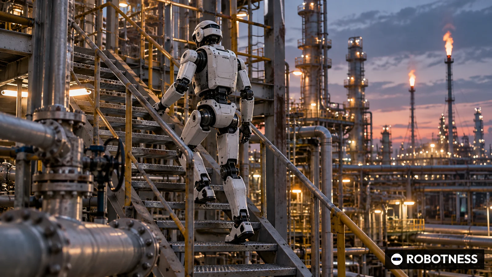 Koreas KI-Roboter-Allianz wächst im ersten Jahr auf 280 Mitglieder, Humanoide für Werft und Raffinerie sollen 2027 und 2028 starten (Illustration: ROBOTNESS)